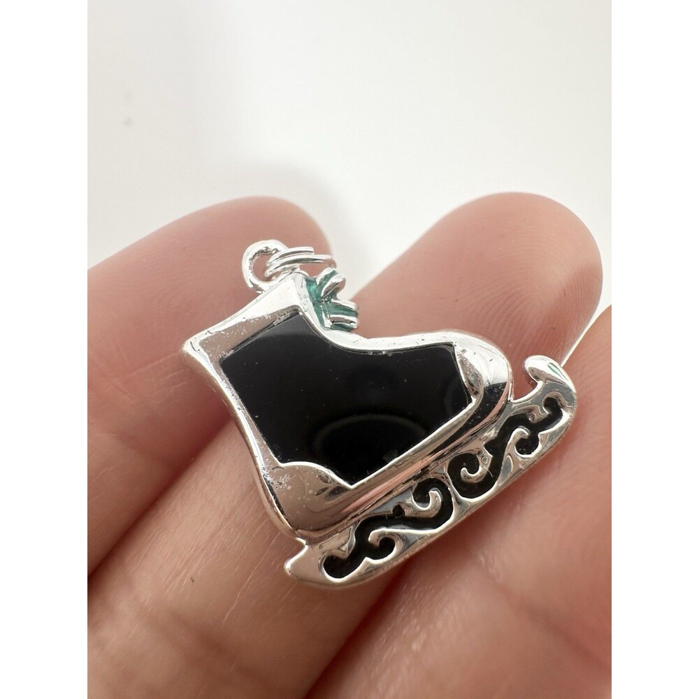 Vintage Sterling Silver Ice Skate Charm/Pendant Black Onyx